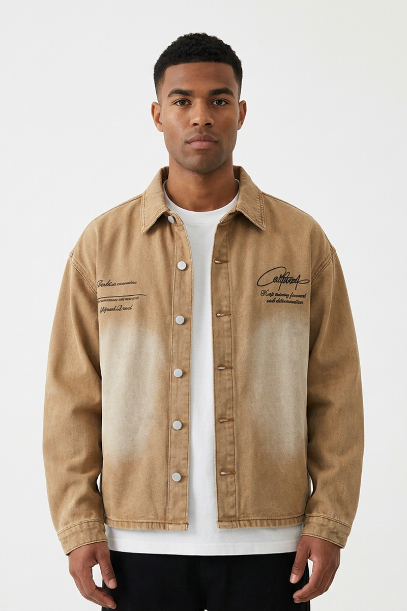 Men's Vintage Washed Brown Workwear Denim Jacket