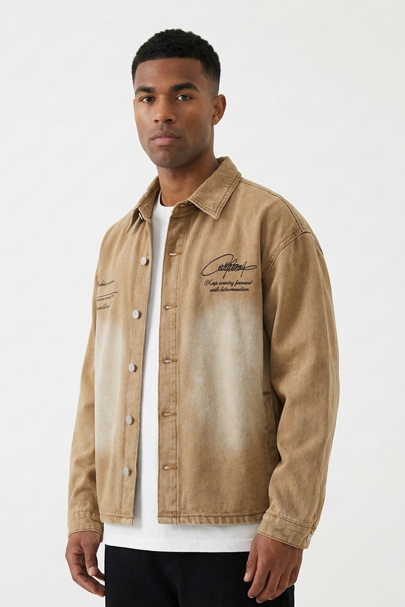 Men's Vintage Washed Brown Workwear Denim Jacket