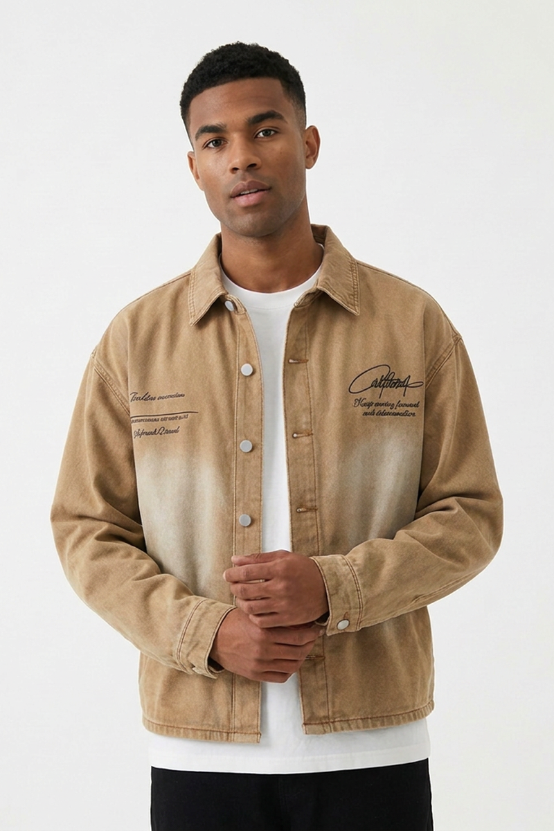 Men's Vintage Washed Brown Workwear Denim Jacket