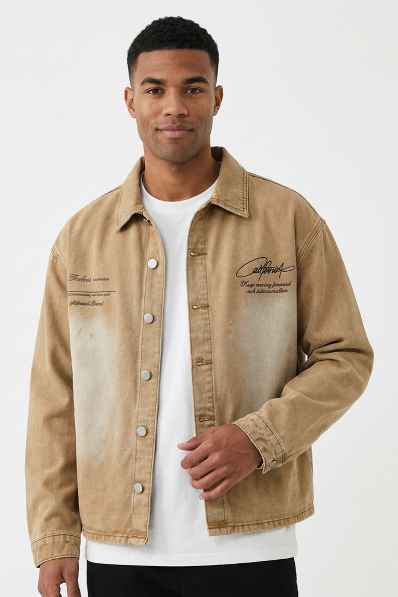 Men's Vintage Washed Brown Workwear Denim Jacket