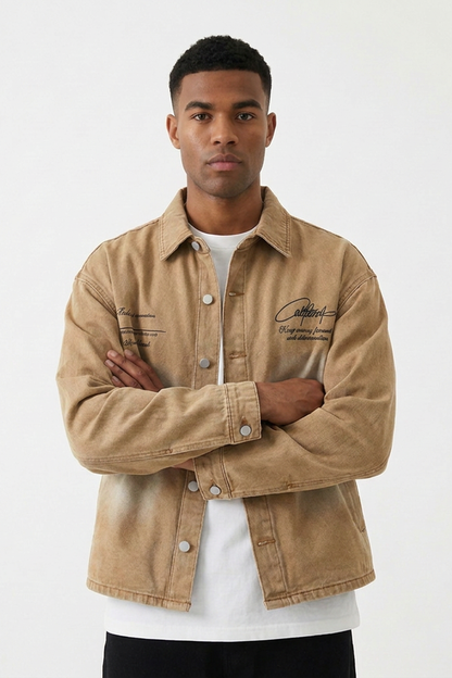 Men's Vintage Washed Brown Workwear Denim Jacket