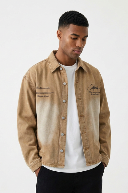 Men's Vintage Washed Brown Workwear Denim Jacket